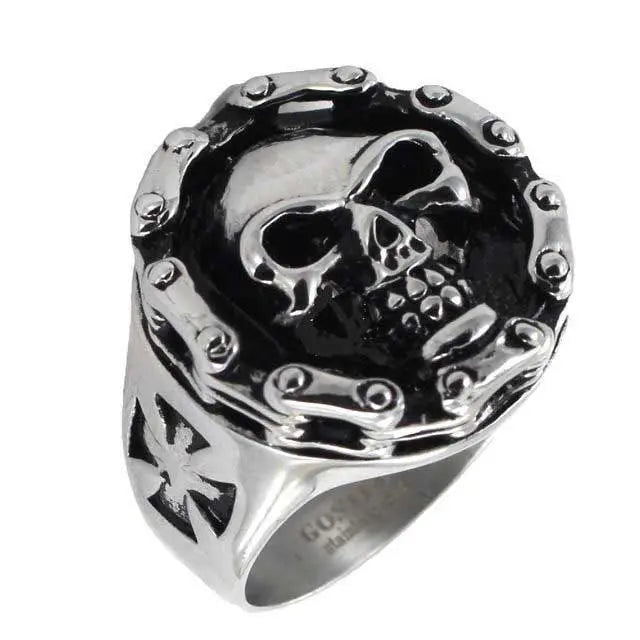 GoSteel Men's Cycle Chain Gothic Skull Ring - Velora Luxury Fashion