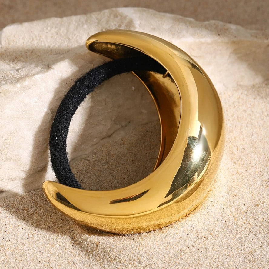 Gold Dome Ponytail Cuff - Hypoallergenic Stainless Steel-Plated Hair Accessory with Stretchy Band for Secure Fit - Velora