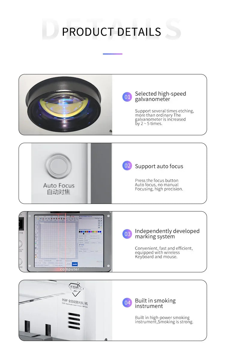 TBK958F 20W Fiber Automation Mobile Back Glass Laser Machine for iPhone Phone Repair Industries Velora