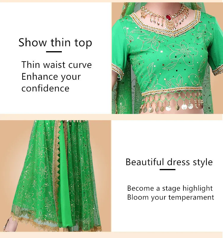 Bollywood Belly Dance Costume Set Indian Dance Sari 2/3/4/5pcs Chiffon Belly Dance Clothing Women Oriental Dance Practice Suit - Velora