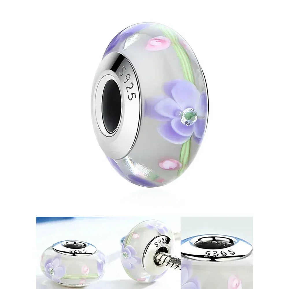 925 Sterling Silver Pink Flower Murano Glass Beads - Diy Bracelet Charms For A Festive Touch (Scz001) Itz Luxury