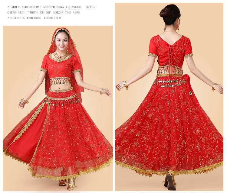 Bollywood Belly Dance Costume Set Indian Dance Sari 2/3/4/5pcs Chiffon Belly Dance Clothing Women Oriental Dance Practice Suit - Velora