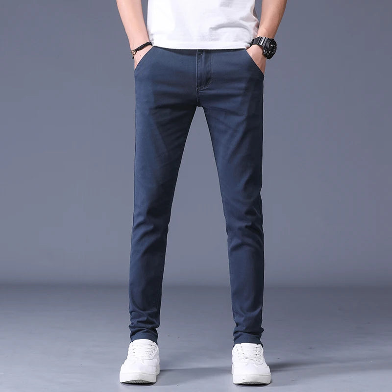Classic Multiple Colour Men's Khaki Casual Pants New Business Fashion Office Leisure Comfortable Cotton Stretchy Slim Trousers - Velora