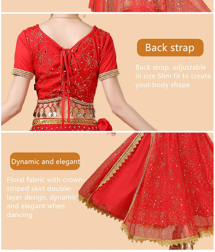 Bollywood Belly Dance Costume Set Indian Dance Sari 2/3/4/5pcs Chiffon Belly Dance Clothing Women Oriental Dance Practice Suit - Velora