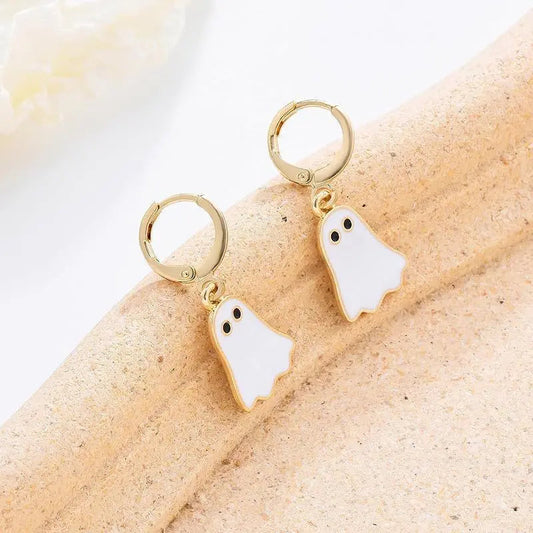 Halloween Ghost Earrings For Women Gold Ghost Huggie Hoop Earrings Halloween Jewelry Cute BOO Halloween Earrings - Velora