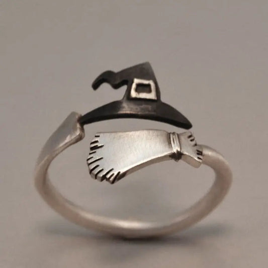 Halloween Ghost Witch Hat Broom Opening Ring - Velora