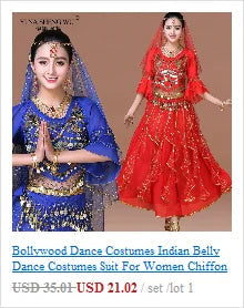 Bollywood Belly Dance Costume Set Indian Dance Sari 2/3/4/5pcs Chiffon Belly Dance Clothing Women Oriental Dance Practice Suit - Velora