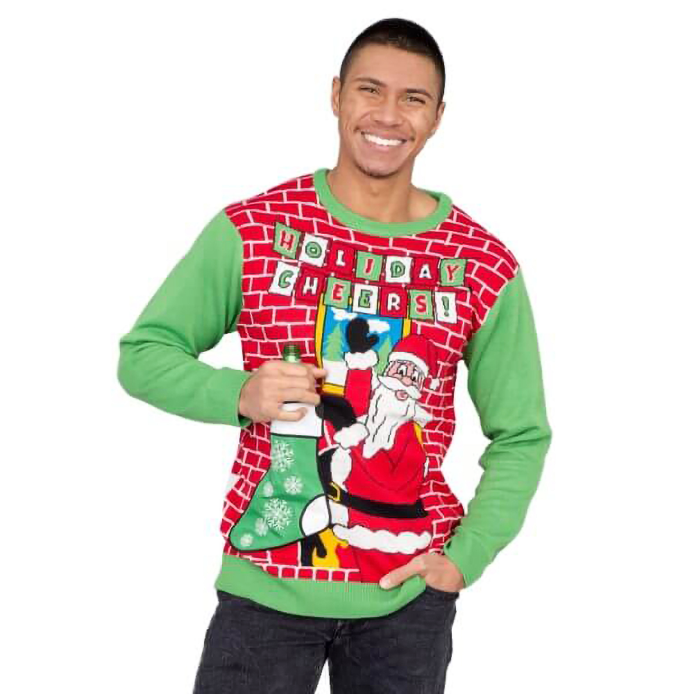 Holiday Cheers! Santa With Beer Holder Stocking Sweater - Velora Luxury Fashion
