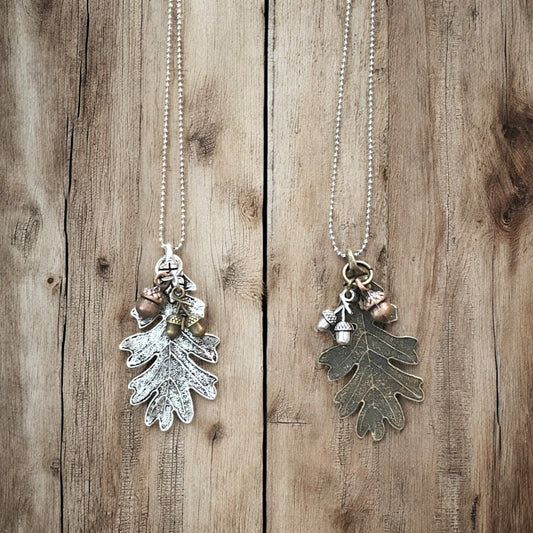 Oak Leaf & Acorn Necklace â Silver-Tone or Bronze-Tone Forest Pendant - Velora