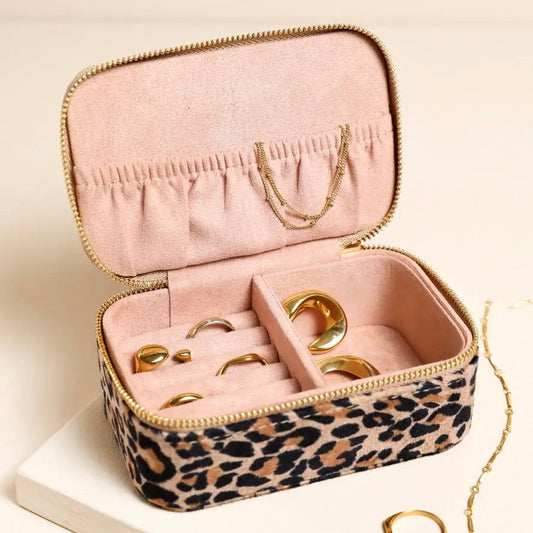 Leopard Print Velvet Jewellery Case