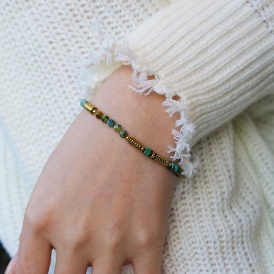 JEMIMA: African Turquoise Stones and Gold Beaded Bracelet - Velora Luxury Fashion