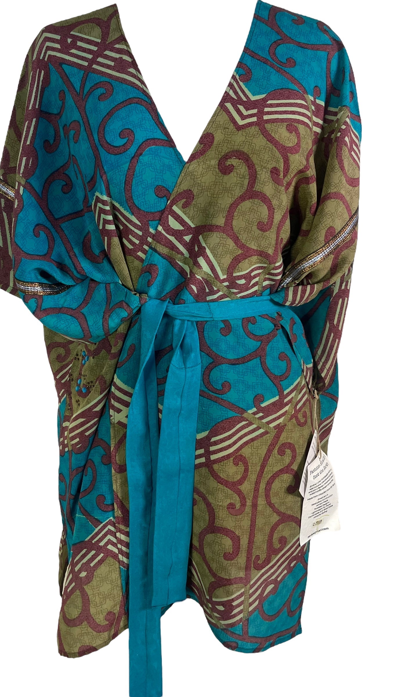 PRC5939 Avatar Pure Silk Kimono-Sleeved Jacket with Belt - Velora