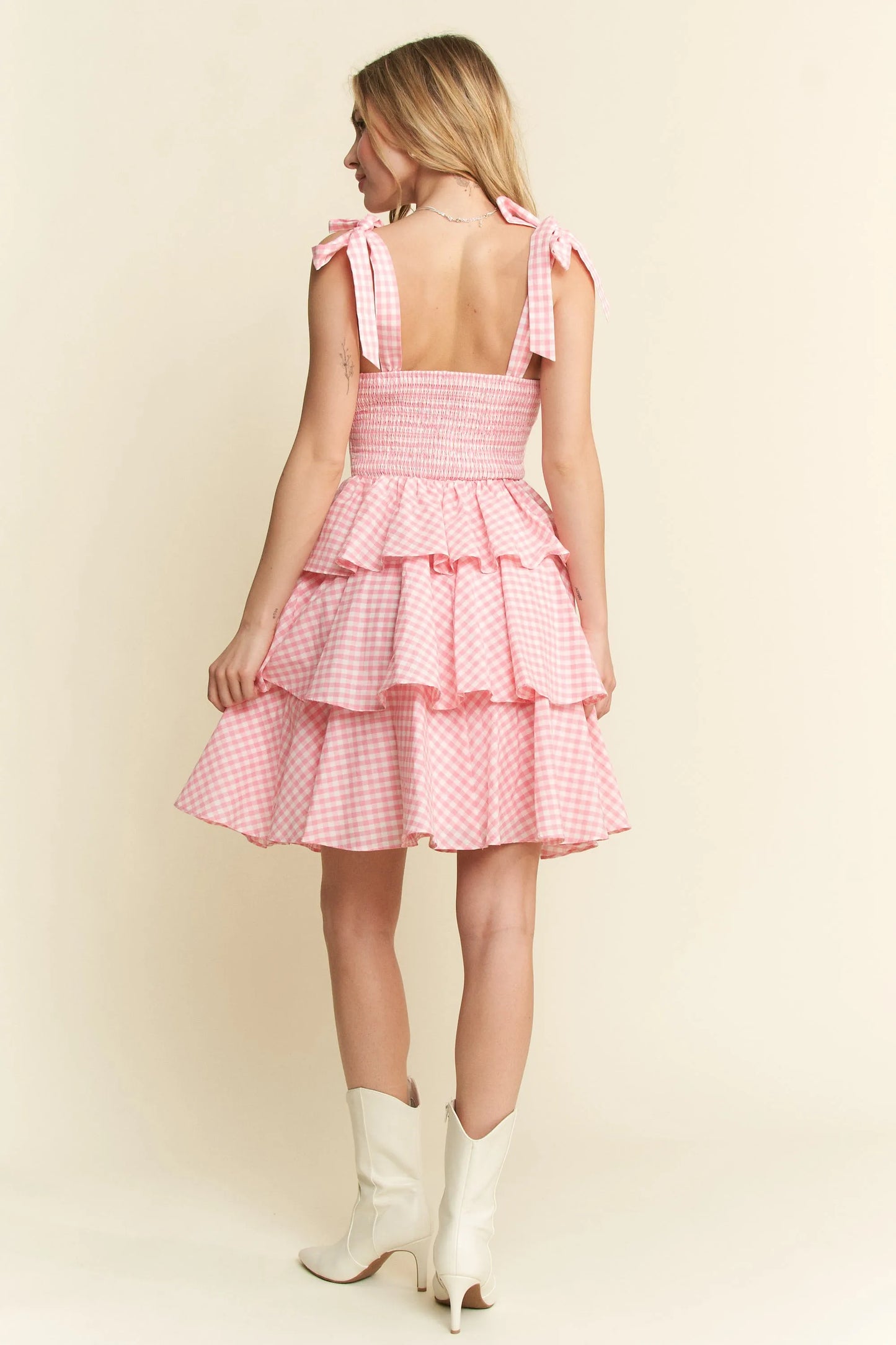 Jade By Jane Full Size Gingham Tiered Mini Dress Plus Size - Velora Luxury Fashion
