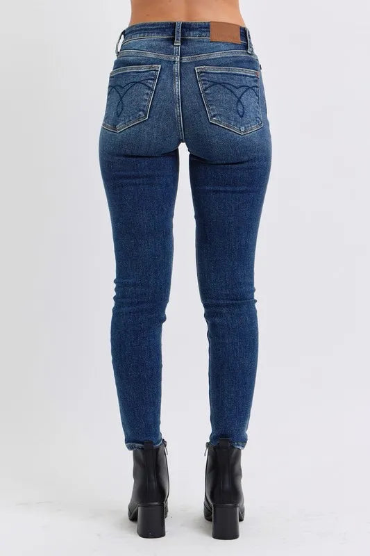 Judy Blue Full Size Run Mid-Rise Waist Skinny Jeans with Thermal Lining - Velora Luxury Fashion