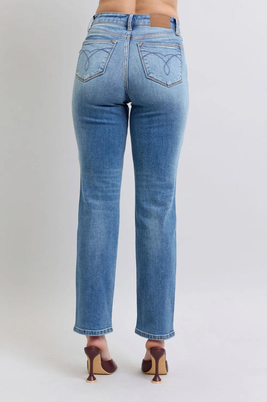 Judy Blue Full Size Run Vintage Wash Thermal Straight Jeans - Velora Luxury Fashion