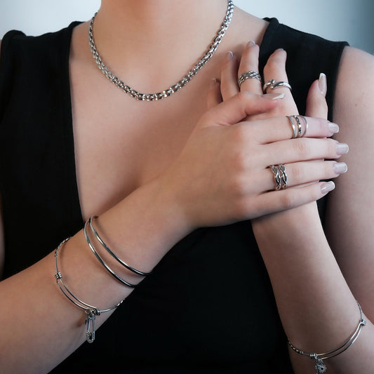 LILIANNA: Minimalist-Chic Double Band Bracelet in Silver Toned White Gold - Velora Luxury Fashion