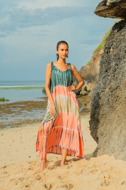 Tie Dye Stripe Dress - Pink & Grey