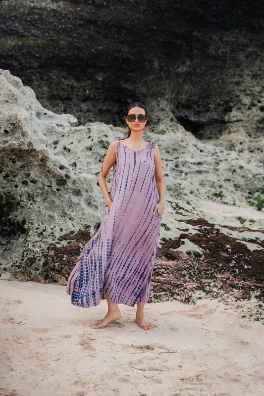 Simple Bone Tie Dye Dress - Pink