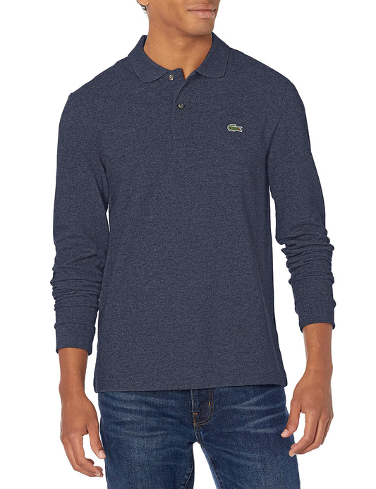 Lacoste Mens Long Sleeve Classic Chine Pique Polo Shirt Heather Nebula X-Small US - Velora Luxury Fashion