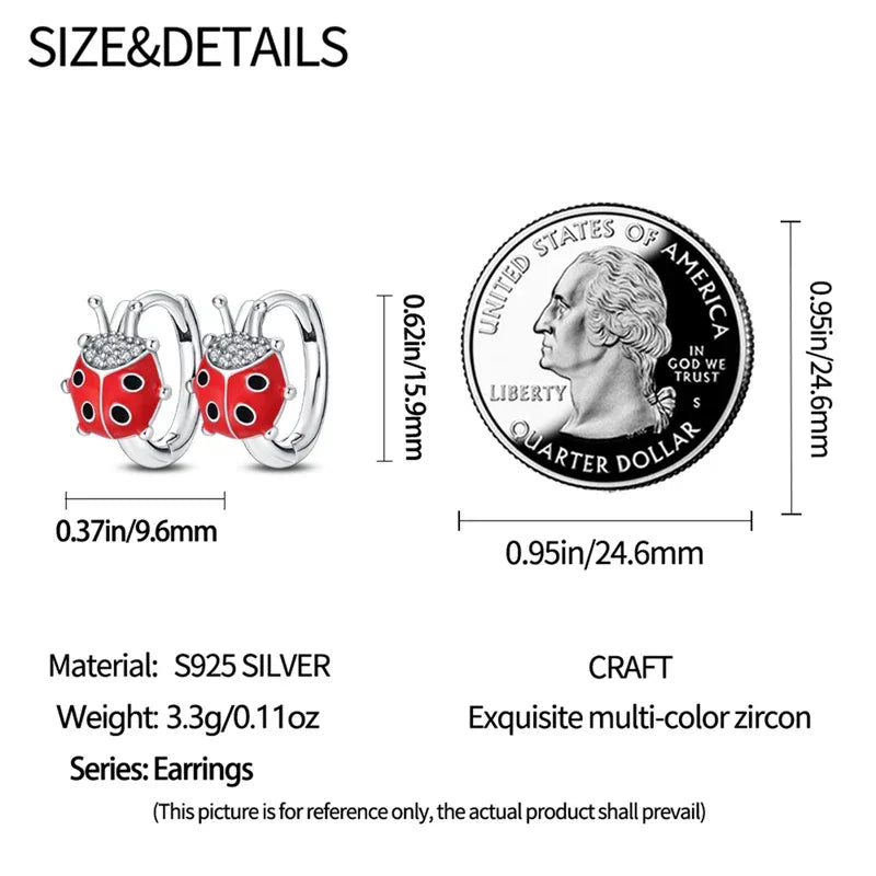 Ladybug Sterling Silver Hoop Earrings With Cubic Zirconia - Velora Luxury Fashion