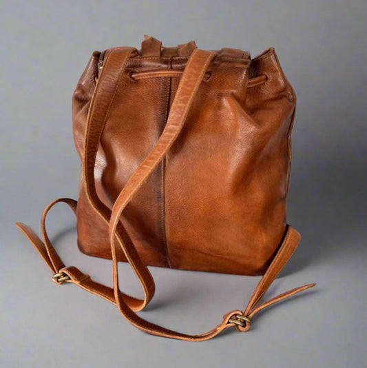 Leather Drawstring Backpack - Velora Luxury Fashion