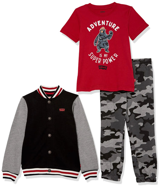 Levis Toddler Boys 3-Piece Graphic Outfit Set in Black and Red Camo - Velora Luxury Fashion