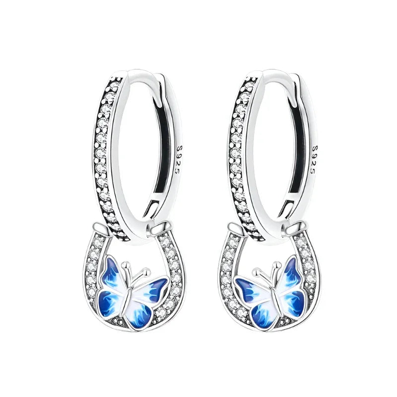 Lucky Charm Blue Butterfly Sterling Silver Hoop Earrings - Velora Luxury Fashion