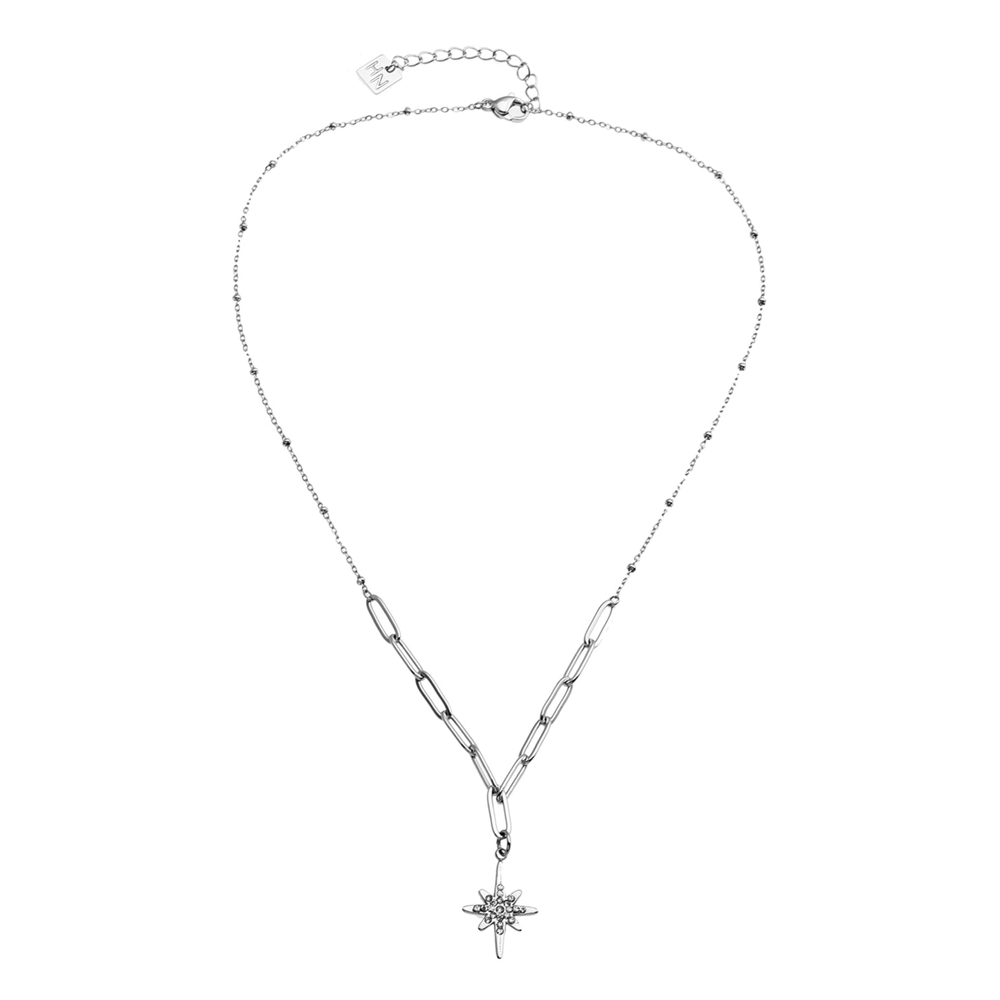 MALVINA Mix Silver Chain with Zirconia Studded Star Pendant - Velora Luxury Fashion