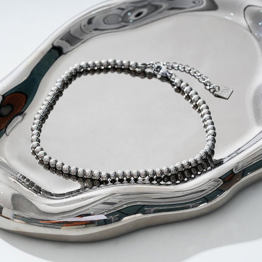 MANAMI LG: Ball-Beads Contemporary Chain Silver Anklet - Velora Luxury Fashion