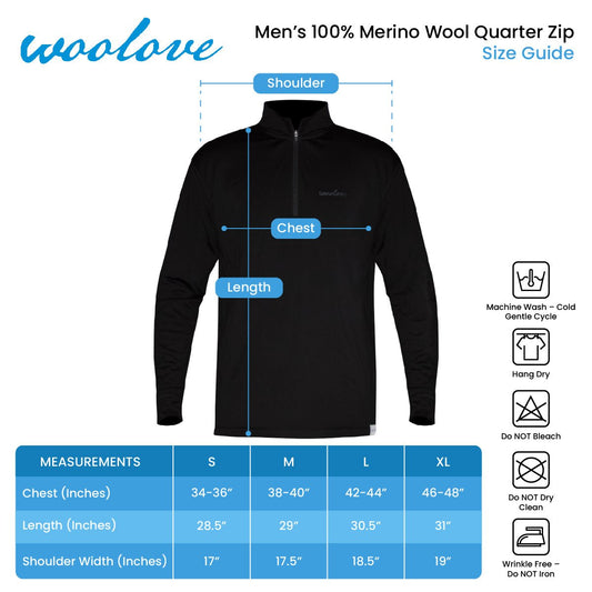 Men's 100% Merino Wool 1/4 Zip Baselayer Pullover 190 GSM - Midweight - Velora Luxury Fashion