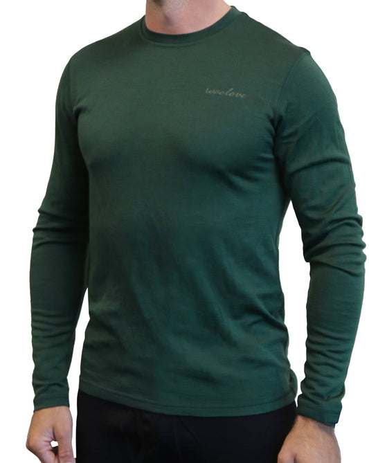 Men's 100% Merino Wool Long Sleeve Crew Neck Shirt 190 GSM - Velora Luxury Fashion