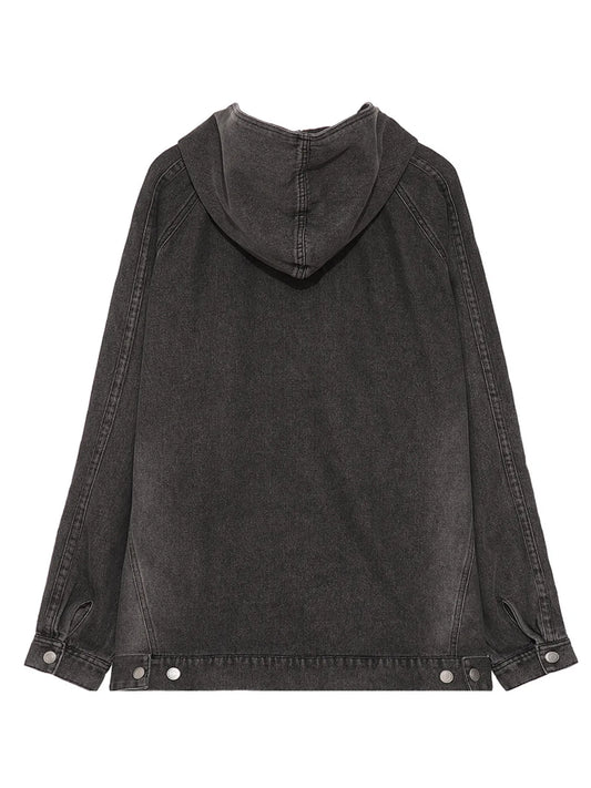 Men's Casual Quarter Zip Letter Washed Denim Hoodie - Velora