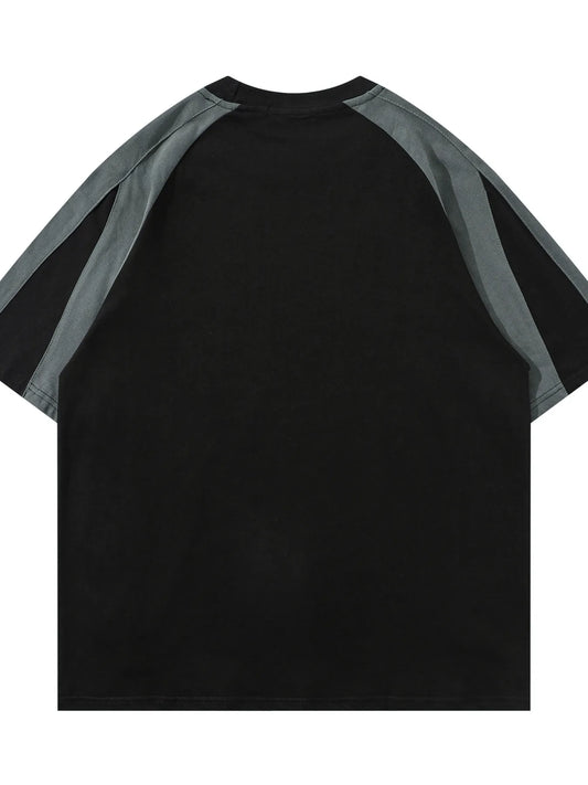 Men's Contrast Letter Round Neck Oversize T-Shirt - Velora Luxury Fashion