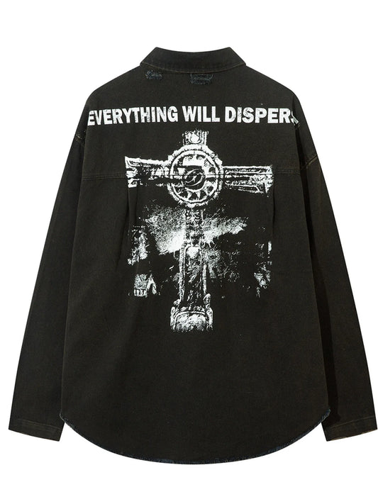 Men's Cross Button Up Oversized Denim Shirt - Velora Luxury Fashion