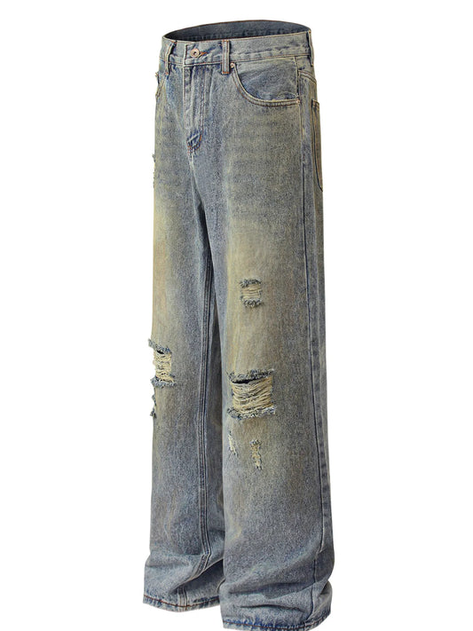 Men's Distressed Wide Leg Jeans - Velora
