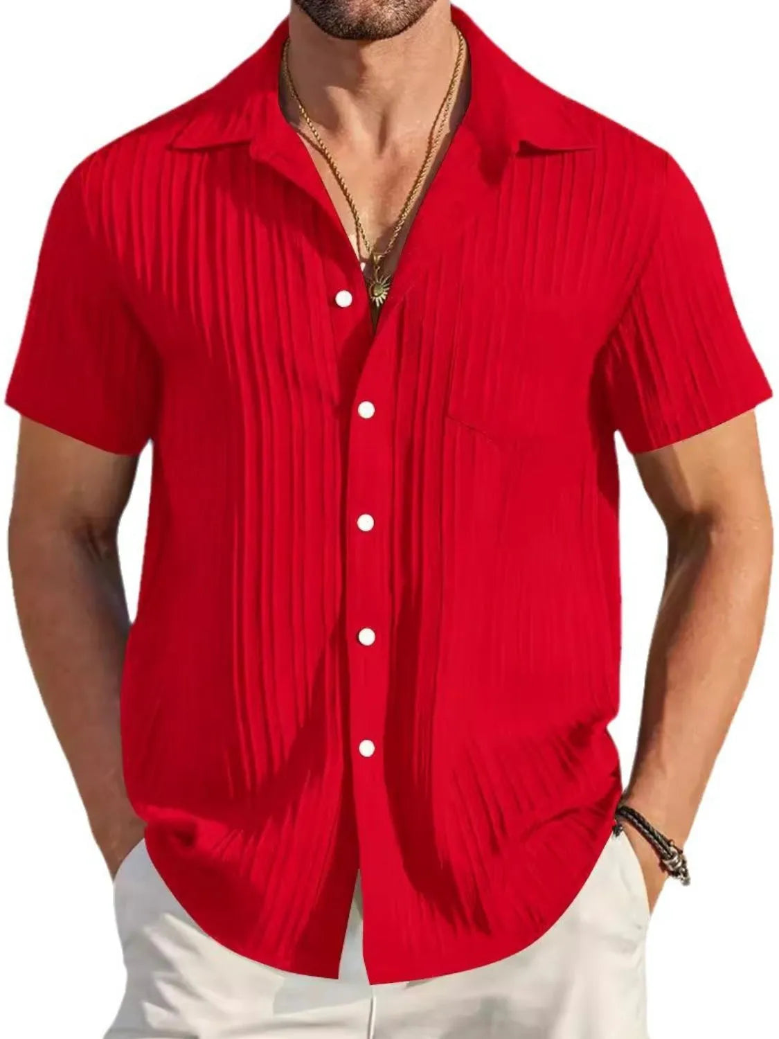 Men's Full Size Button Up Short Sleeve Shirt Plus Size - Velora Luxury Fashion