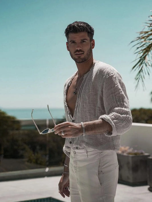 Men's Full Size Casual Linen Button Down Shirt Plus Size - Velora