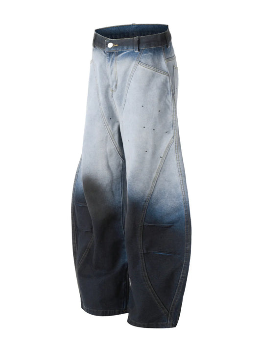 Men's Gradient Curved Jeans with Seam Detail - Velora Luxury Fashion