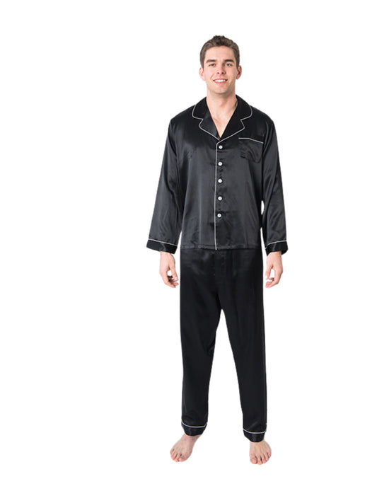 Men's Mulberry Silk Pajama Set Black - Velora Luxury Fashion
