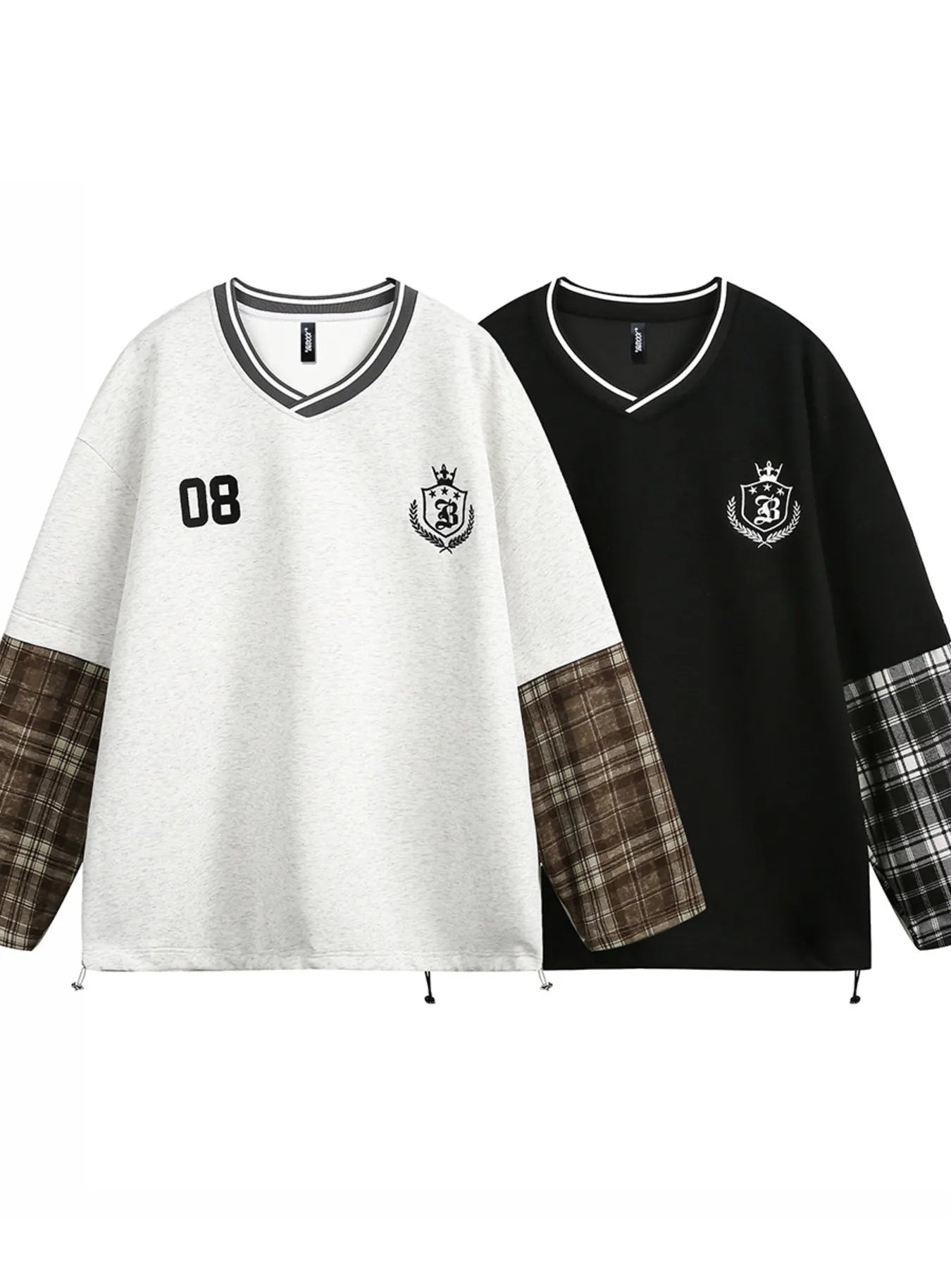 Men's Plaid Sleeve V-Neck Sweatshirt - Velora Luxury Fashion