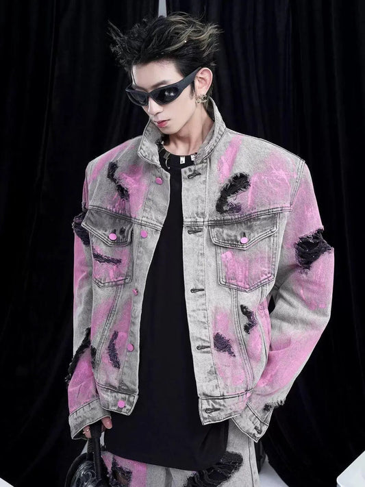 Men's Plus Size Graffiti Washed Button Up Denim Jacket - Velora Luxury Fashion