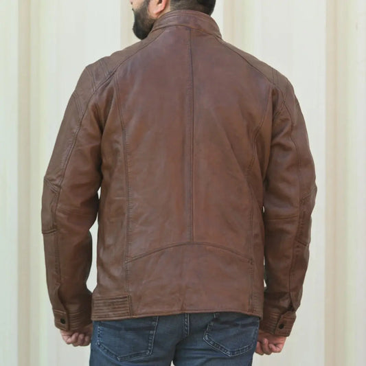 Men's Snap Collar Leather Jacket - Velora Luxury Fashion