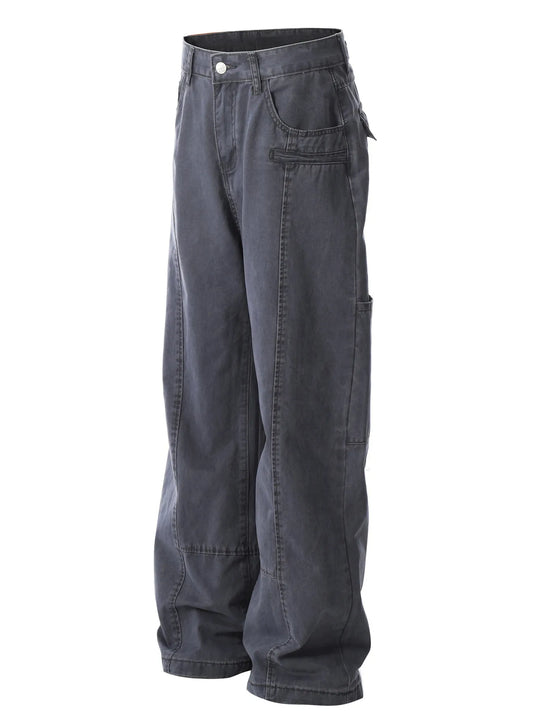 Men's Wide Leg Cargo Pants with Stitching Detail - Velora