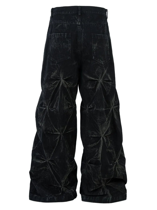 Men's Wide Leg Jeans with Ruched Detail - Velora