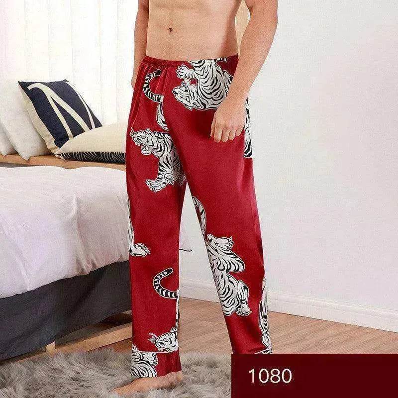 Men sleepwear Bottoms Silk Pajamas Print Long Sleep Pants - Velora