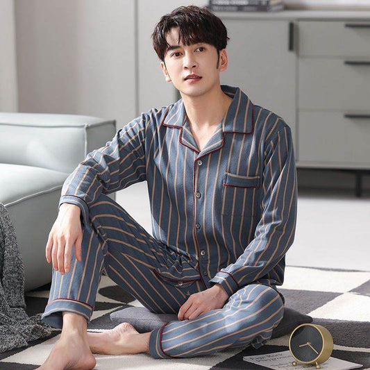 Men's Autumn And Winter Cotton Long-sleeved Trousers Thin Pajamas Loose Home Wear Suit Men EX-STOCK Canada