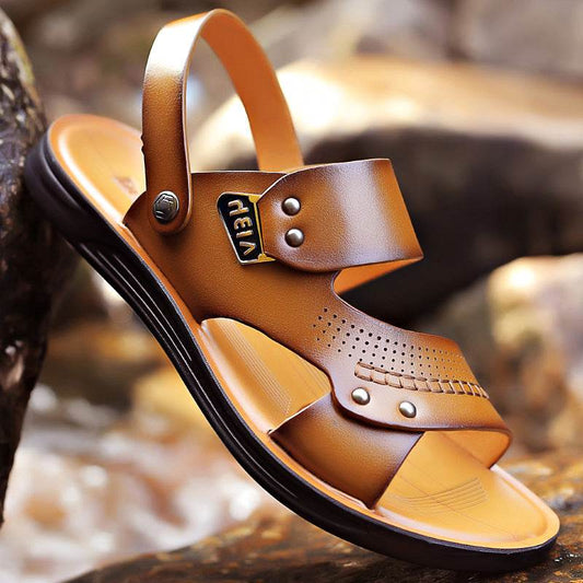 Men's Genuine Leather Wear-resisting Non-slip Breathable Slippers EX-STOCK Canada