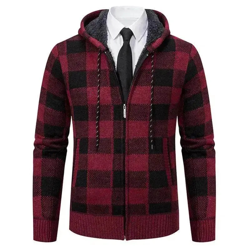 Men's Plaid Thickened Sweater Coat