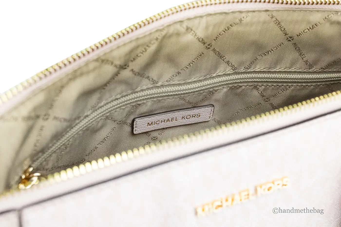 Michael Kors Charlotte Large Light Powder Blush Signature PVC Top Zip Tote Handbag - Velora Luxury Fashion