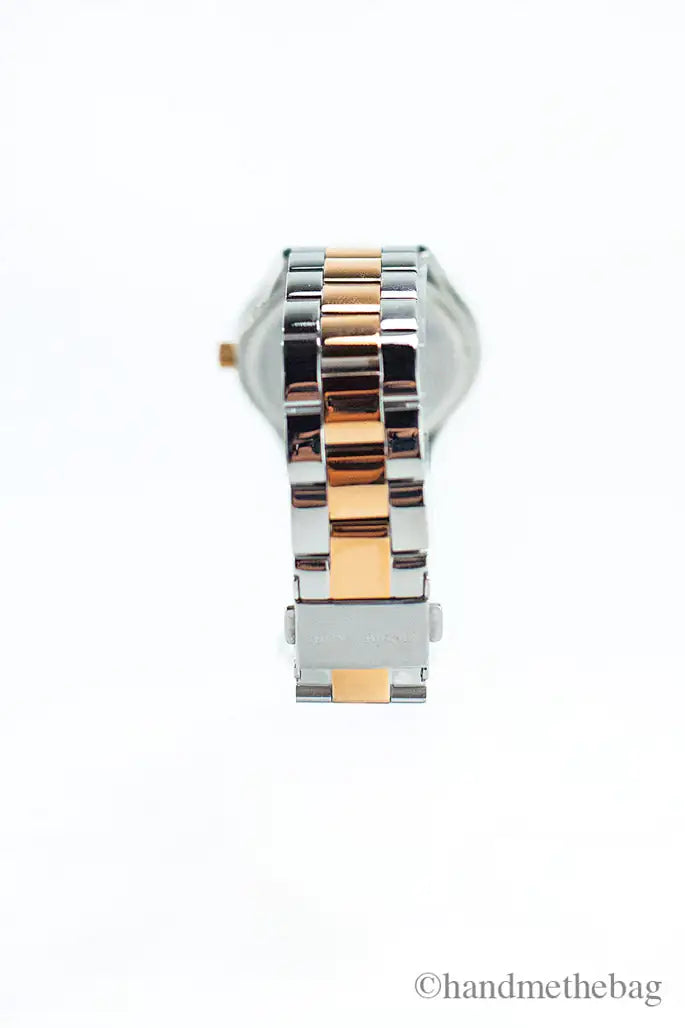 Michael Kors Slim Runway Rose Gold Silver Toned Stainless Steel Watch - Velora Luxury Fashion